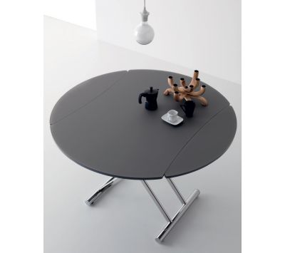 MESA C/ BASE CROMADA E TAMPO EM MDF CINZA LACADO BRILHO