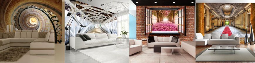 Wall murals of optically amplified interior